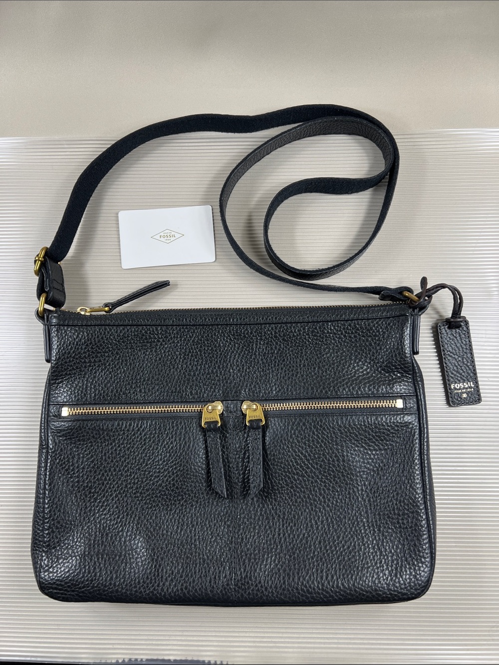 Fossil Black Pebbled Leather Crossbody Bag